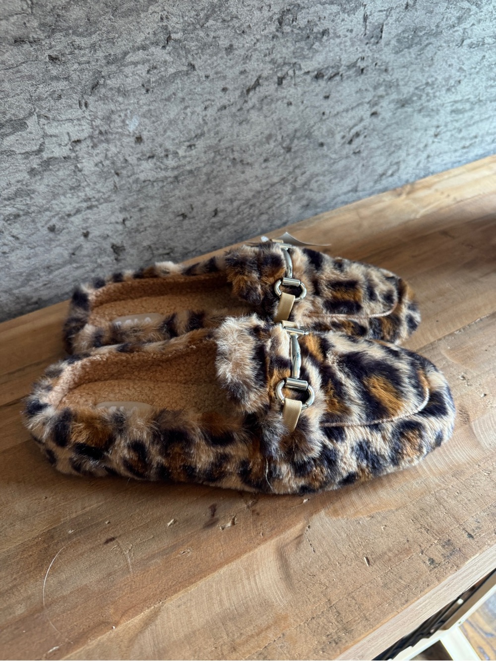 MIA Leopard Faux Fur Horsebit Loafer Slippers Size 8 NWT